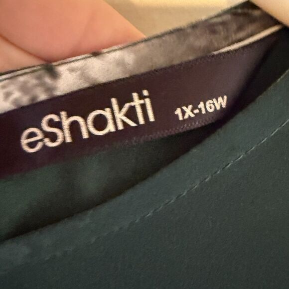 eShakti Green Floral Fit & Flare Dress Ruffle Faux Leather Belt 1X Dark Romantic - Picture 10 of 16